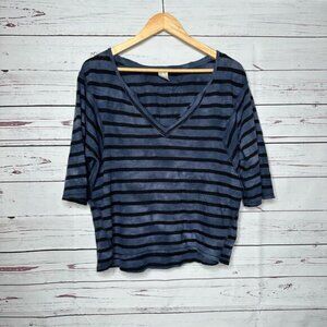 Free People | V Neck Crop Length Distressed Striped Top